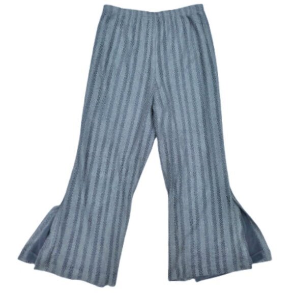 Vintage Disco Pants Silver Lurex Lace Overlay Stretch High Waist Wide Leg Large - Picture 3 of 15